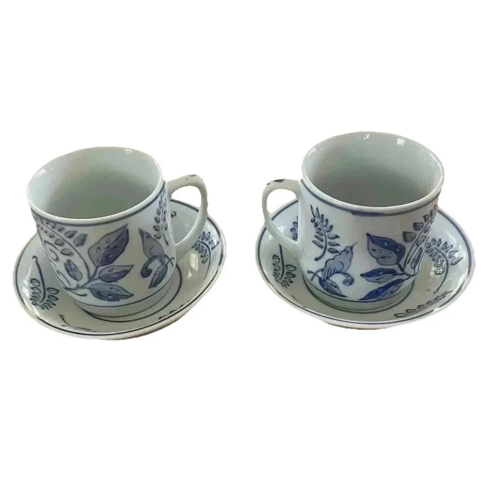 IDG Italy‎ White With Blue Flowers Pattern cups & saucers - Set Of 2
